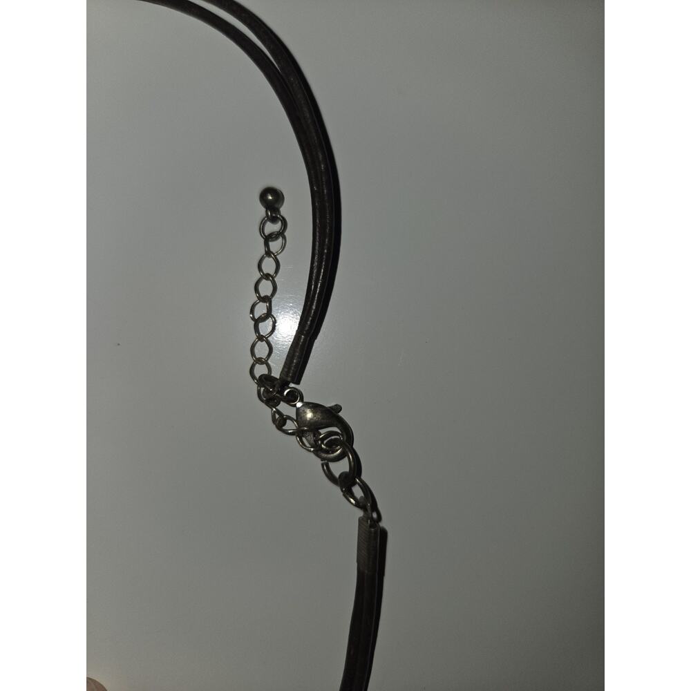 Boho Silver Tone Round Medallion Pendant Necklace Black Cord Green Rhinestone - Picture 4 of 6